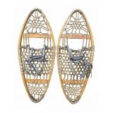 Wood and Rawhide Snowshoes Pair Leather Bindings
