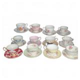 12 English Bone China Teacup and Saucer Sets Asst