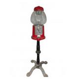 Red Metal Glass Gumball Machine on Stand