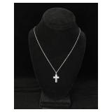 KMF Sterling Silver Cross Necklace with CZ Stones