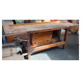 Wood Workbench With Drawers and Vise