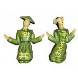 Yona Ceramic Asian Figurine Pair Green Glaze