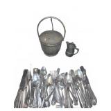 Silverplate Flatware, Ice Bucket, Pot
