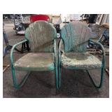 Pair Metal Shell-Back Outdoor Chairs