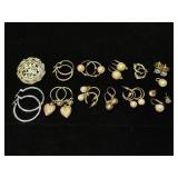 Metal and Pearl Earring Lot, 14K Marked