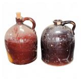 2 Brown Stoneware Jugs with Handles