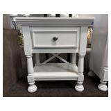White Wood Nightstand With Drawer and Shelf