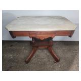 Marble Top Parlor Table With Carved Wood Base