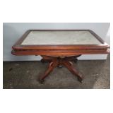 Marble Top Walnut Parlor Table With Carved Base