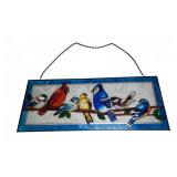 Stained Glass Bird Panel With Hanging Chain