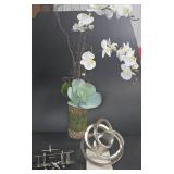 Metal Sculptures and Faux Orchid Arrangement Set