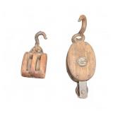 Antique Nautical Wooden Pulley Block Lot of 2