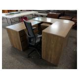 L-Shaped Desk Set With Chair, File, And Cabinet