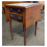 Two Drawer Drop Leaf Side Table with Turned Legs