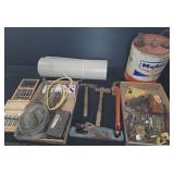 Mobil Can With Hand Tools, Drill Bits, Pipe