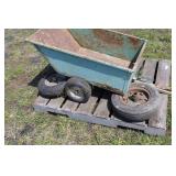 METAL DUMP CART & 3 OLD TIRES