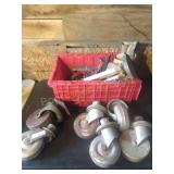 6 METAL CASTER AND MISC. BIN