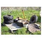 5 TIRES AND 2 METAL SEATS