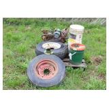 TIRES, PAILS, AIR COMPRESSOR