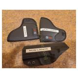 3- 9MM NYLON / PLASTIC HOLSTERS - 2 NON LASER,