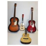 4 VARIOUS GUITARS; 1 SMALL KIDS GUITAR
