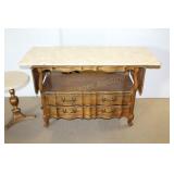 DROP LEAF SERVING STAND WITH MARBLE TOP