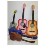 4 VARIOUS GUITARS; LUNA UKELELE