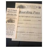 $20 D&R DEPOT RESTAURANT GIFT CERTIFICATE   #2