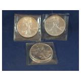 3 SILVER EAGLES  1991, (2) 1992