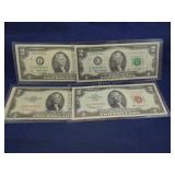 4- CRISP $2 BILLS 1953, 