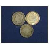 3 MORGAN SILVER DOLLARS - 1880, 1889,1921