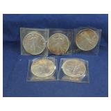 5- SILVER EAGLE DOLLARS, 2-90, 2-91,1992