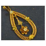 ANTIQUE 10K GOLD SEED PEARL AND DROP SOLITAIRE