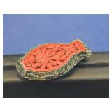 VINTAGE SILVER & CINNABAR CHINESE CLIP (2" LONG)