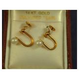 VINTAGE 14K GOLD SCREWBACK CULTURED PEARL EARRINGS