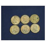 6 KENNEDY HALF DOLLARS 1965-1970