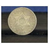 1853 US 3 CENT SILVER PIECE