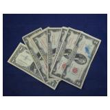 (6) SERIES 1953 $2 NOTES AND (2) $1 SILVER CERT.