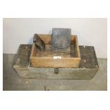 TOOLBOX,  A WOODEN BOX  AND SOAP STONES
