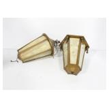 2 SLAG GLASS HANGING LIGHT FIXTURES
