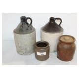 2 STONEWARE JUGS AND 2 CROCKS