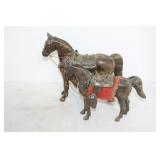 3 METAL HORSES AND A SCOTTIE DOG