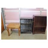 2 COMPRESSED WOOD SHELVES & SIDE TABLE