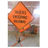 3 CONSTRUCTION FLAGS AND SIGN