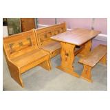 WOOD TABLE AND BENCHES
