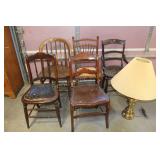 5 MISC. CHAIRS AND 1 TABLE LAMP