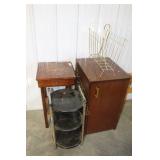 MID CENTURY CABINET AND 2 END STANDS