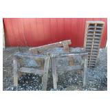 2 WOODEN  SAW HORSES AND WOODEN ORGANIZER