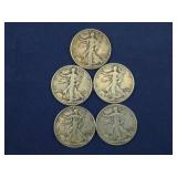 5 WALKING LIBERTY HALF DOLLARS