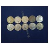 10 40% SILVER KENNEDY HALF DOLLARS